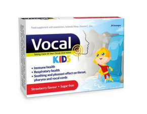VOCAL Kids pastilky s jahodovou príchuťou bez cukru 24 ks