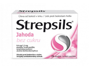 Strepsils Jahoda bez cukru 24 pastiliek