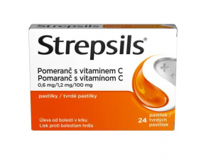Strepsils Pomaranč s vitamínom C 24 antibakterialnych pastiliek