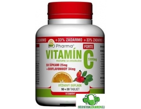 BIO Pharma Vitamín C so šípkami 1000 mg FORTE tbl (šípky 25 mg + Bioflavonoidy 34 mg) 90+30 (+33% ZADARMO)