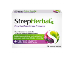 STREPHERBAL Baza čierna a echinacea pastilky s vitamínom c a zinkom 24 ks